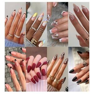 8 Packs (192 Pcs) Press on Nails, Acrylic Fake Nails, Medium Glue on Nails,